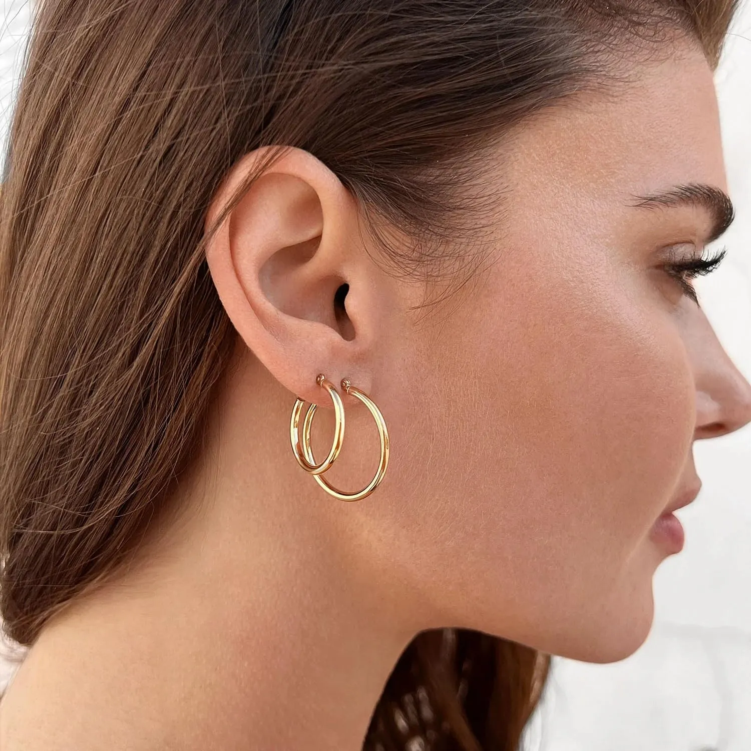Gold Hoop Earrings Set for Women,14k Gold Plated Gold Hoops with Sterling Silver Post Hypoallergenic Thin Hoop Gold Earrings for Girls Trendy Jewelry Gifts