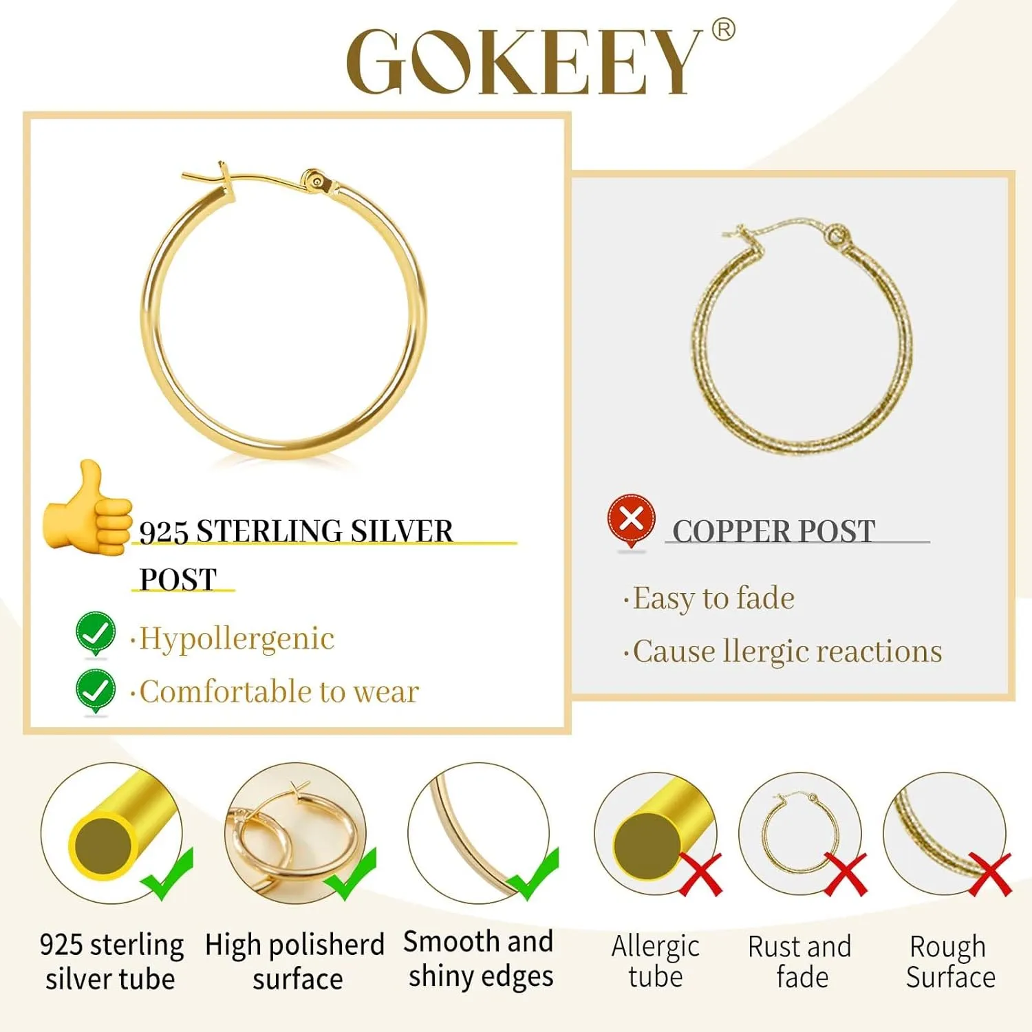Gold Hoop Earrings Set for Women,14k Gold Plated Gold Hoops with Sterling Silver Post Hypoallergenic Thin Hoop Gold Earrings for Girls Trendy Jewelry Gifts