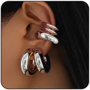 Gold Huggie Hoop Earrings for Women Chunky Hoop Earrings Sets Dainty Thick Huggie Hoop Trendy Hoop Earring Hypoallergenic Chunky Hoops Earring Ear Cuffs Earrings Jewelry