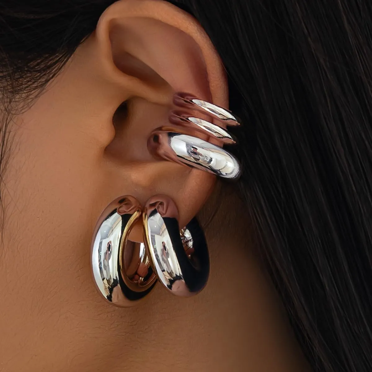 Gold Huggie Hoop Earrings for Women Chunky Hoop Earrings Sets Dainty Thick Huggie Hoop Trendy Hoop Earring Hypoallergenic Chunky Hoops Earring Ear Cuffs Earrings Jewelry