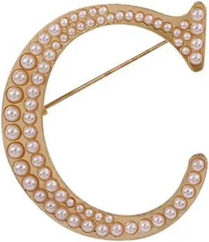 Gold Initial Letter A-Z Brooch Pin Imitation Pearl Initial Letter Pin Gold 26 Alphabets Badges Breastpin for Women Girls Clothing Hat Bags Decor