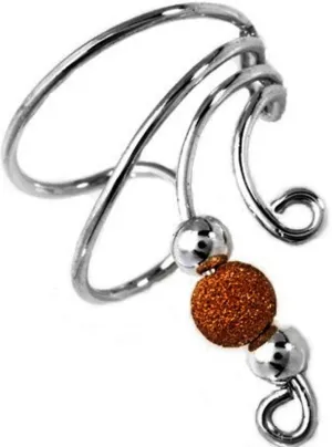 Gold Laser Bead Short Two-Tone Right Ear Cuff Earrings