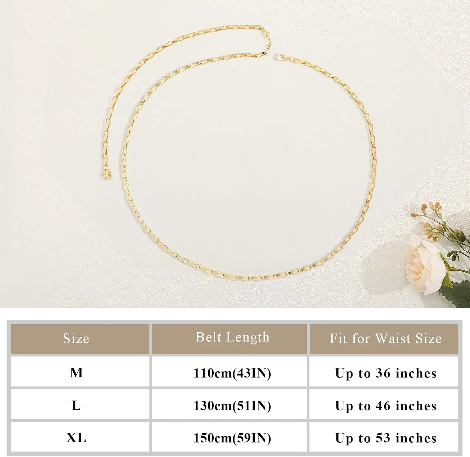 Gold Metal Waist Chain for Women - Adjustable Body Chain with Link Belts for Dress & Jeans