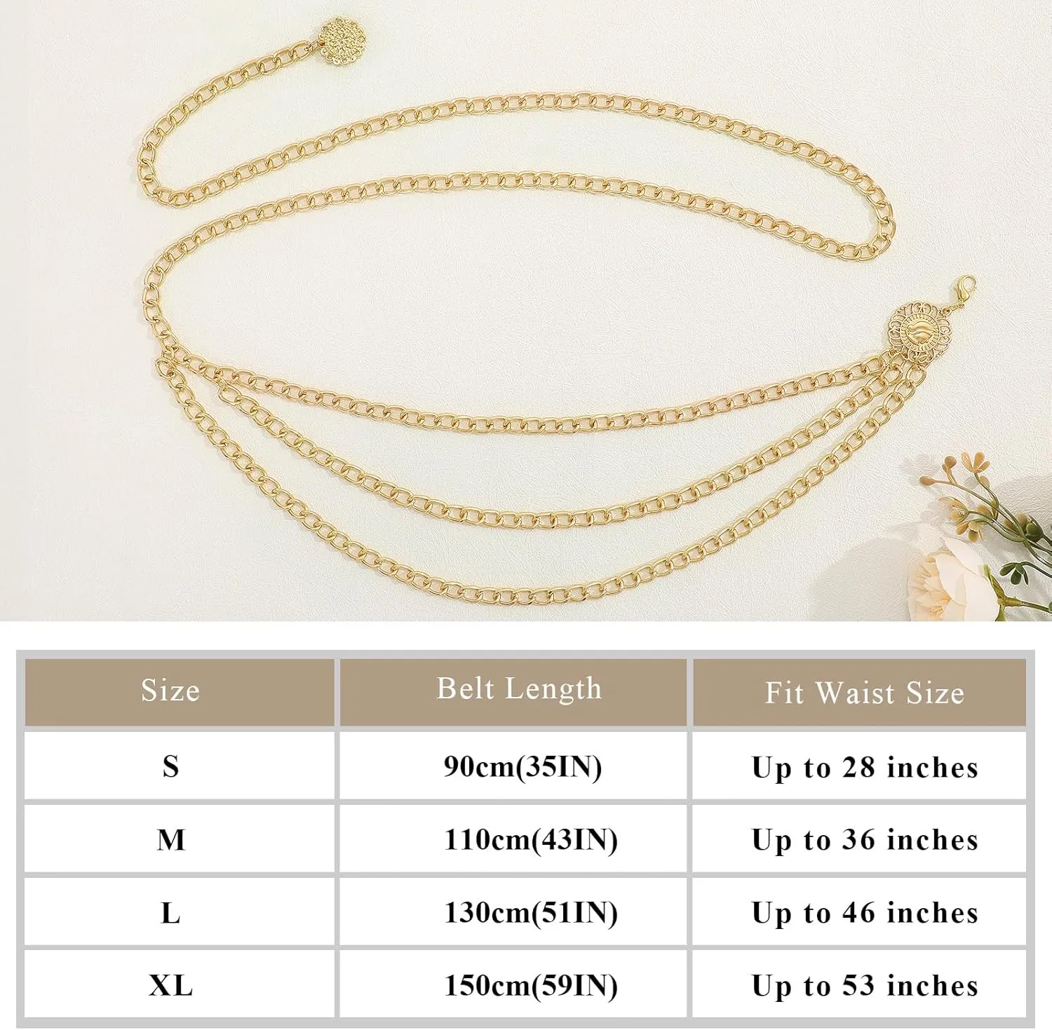 Gold Metal Waist Chain for Women - Adjustable Body Chain with Link Belts for Dress & Jeans