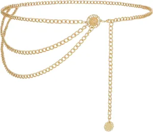 Gold Metal Waist Chain for Women - Adjustable Body Chain with Link Belts for Dress & Jeans