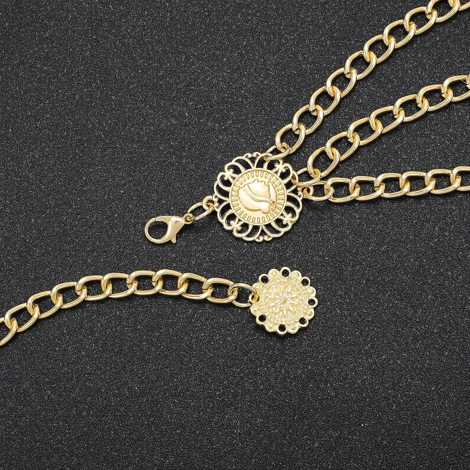 Gold Metal Waist Chain for Women - Adjustable Body Chain with Link Belts for Dress & Jeans