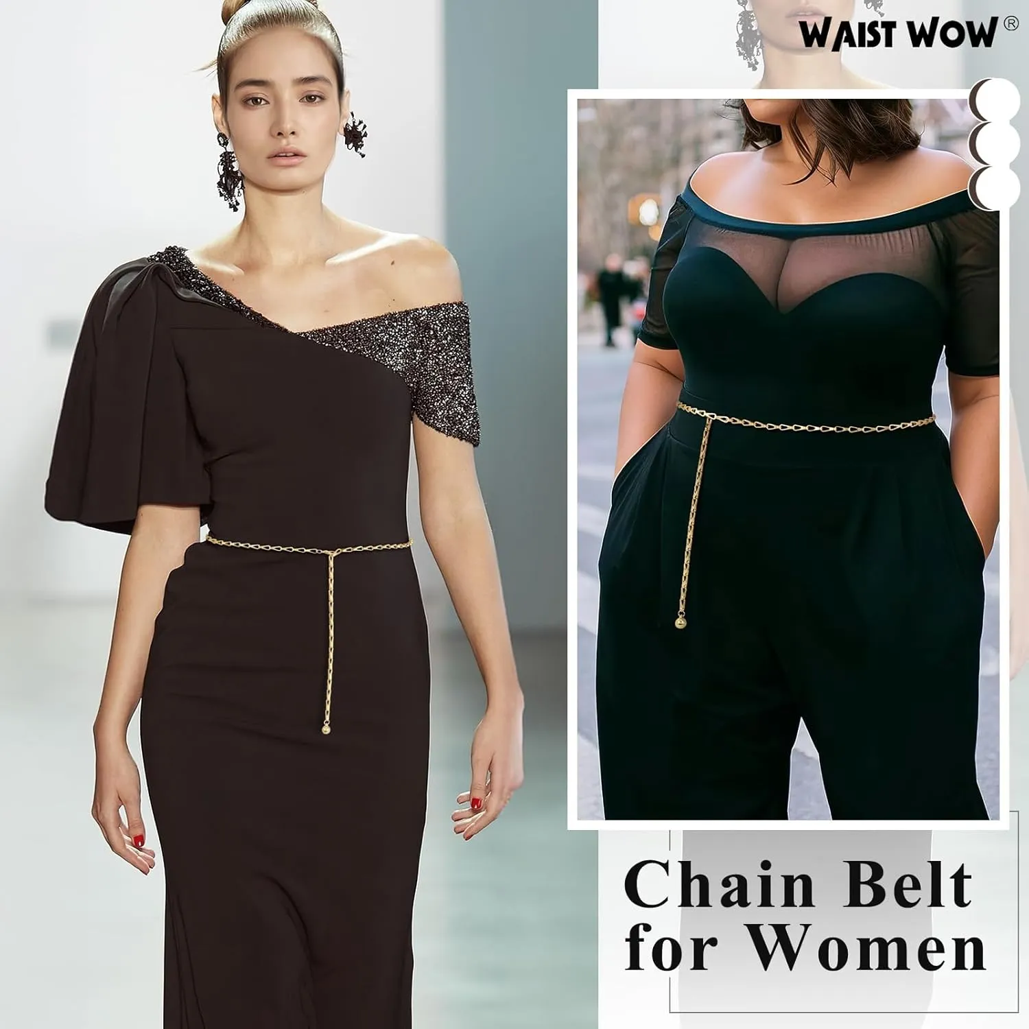 Gold Metal Waist Chain for Women - Adjustable Body Chain with Link Belts for Dress & Jeans