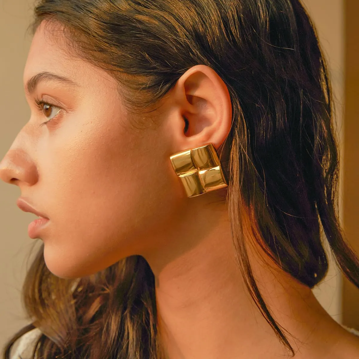 Gold Silver Statement Chunky Button Stud Earrings Vintage Geometric Square Button Earrings Dainty Jewelry Gift for Women