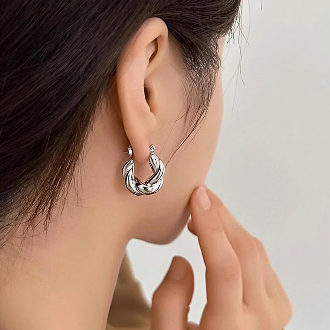 Gold Twist Small Hoop Earrings for Women Chunky Unique Twisted Round Huggie Statement Earrings Minimalist Twist Hoop Earrings Charm Jewelry Gift
