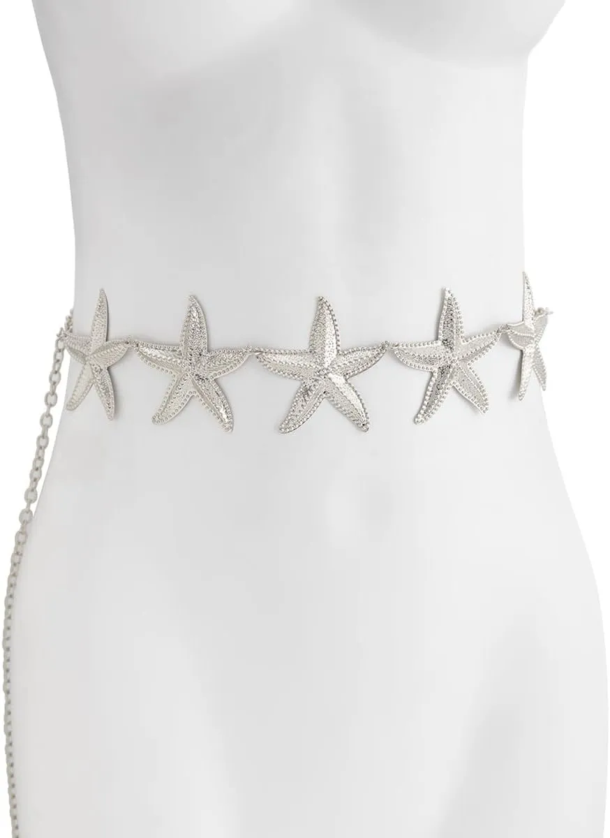 Gold Waist Chain for Women Starfish Shell Body Chain Belly Linnk Waist Summer Beach Ocean Jewelry