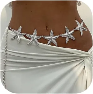 Gold Waist Chain for Women Starfish Shell Body Chain Belly Linnk Waist Summer Beach Ocean Jewelry