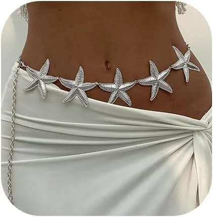 Gold Waist Chain for Women Starfish Shell Body Chain Belly Linnk Waist Summer Beach Ocean Jewelry