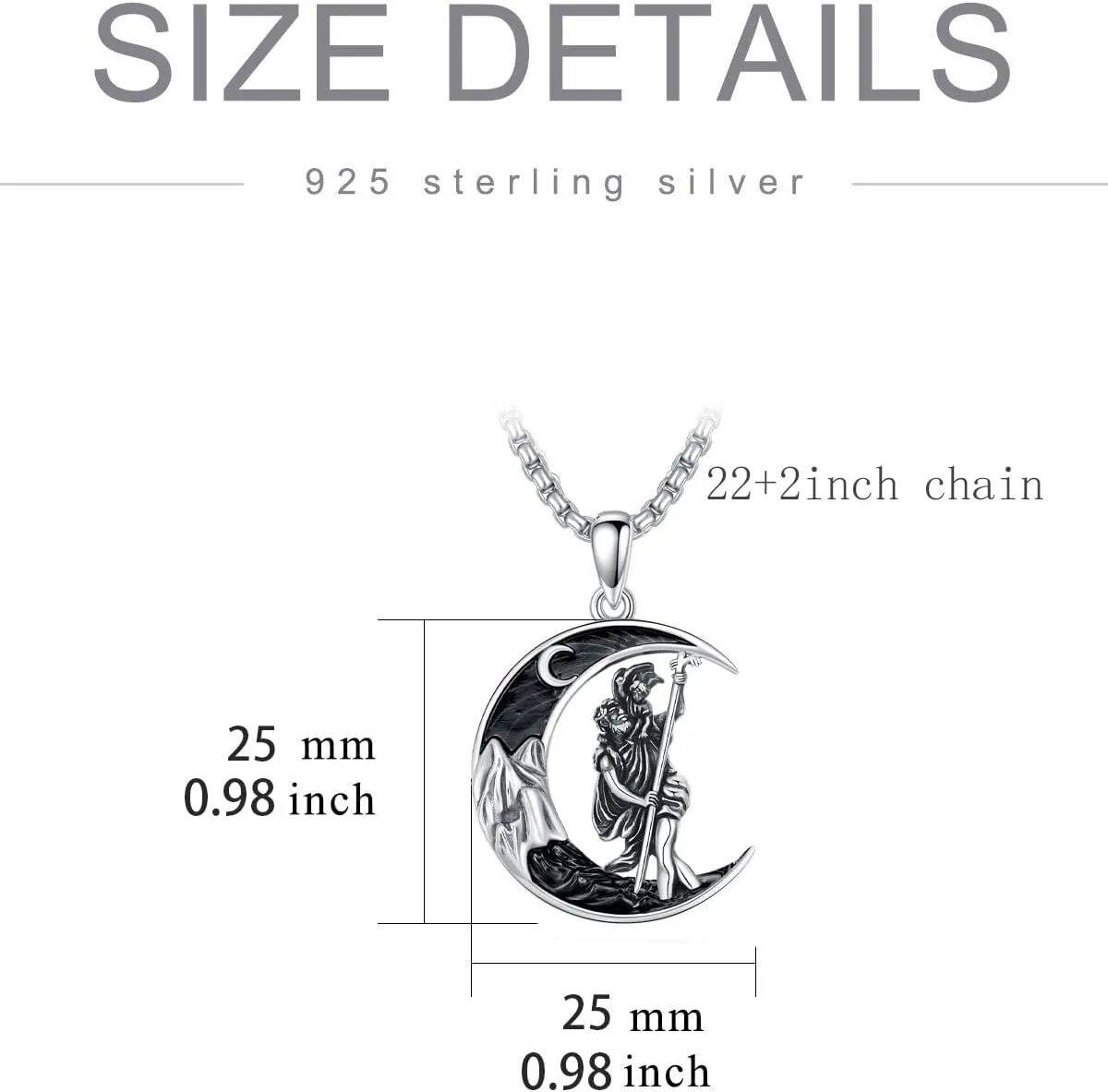 Gothic Jewelry for Men Women 925 Sterling Silver Black Crescent Moon Pendant with Mountain Necklace Goth Jewelry Gifts