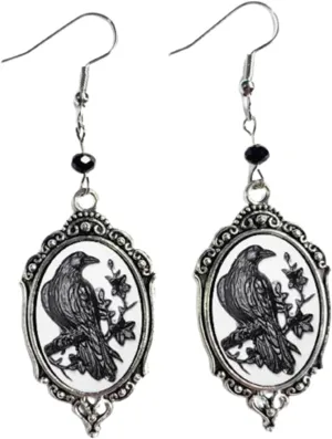 Gothic Raven Cross Glass Dangle Earrings,Vintage Victorian Drop Earrings Goth Crystal Gem Crow Earrings Mystic Witch Halloween Jewelry Gift Accessories