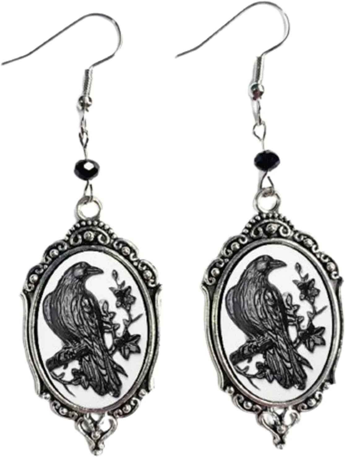 Gothic Raven Cross Glass Dangle Earrings,Vintage Victorian Drop Earrings Goth Crystal Gem Crow Earrings Mystic Witch Halloween Jewelry Gift Accessories