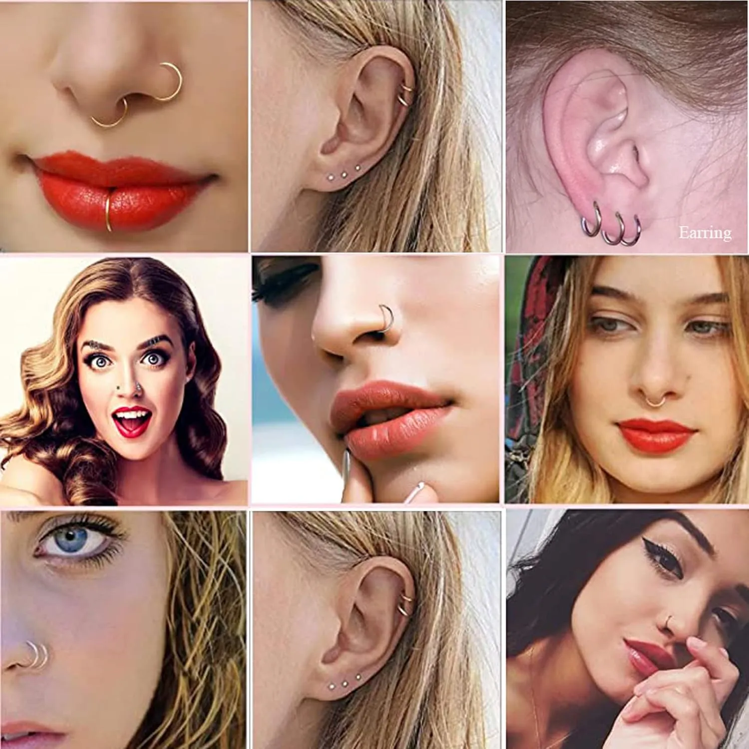 Grade 23 Titanium Nose Rings Hoops Body Piercing Rings Helix Cartilage Rook Earrings 20G 18G 16G, Diameter 6mm-10mm Black/Silver/Gold/Rose Gold/Pink