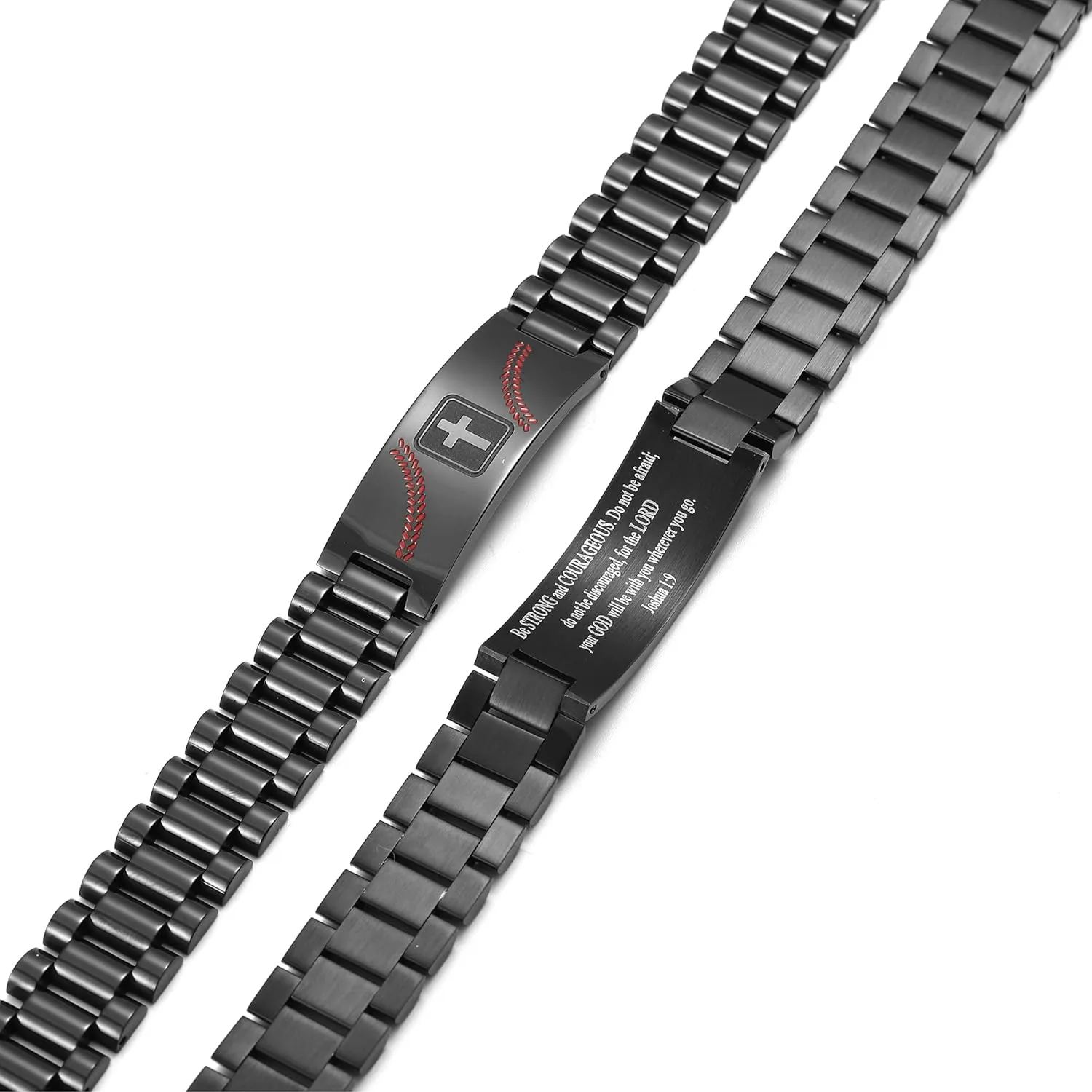 Graduation Gifts for Him Bracelets for Men Boys Baseball Cross Bracelet Masculine Stainless Steel Watch Band Engraved Bible Verse Baptism Christian Jewelry Graduation Gifts