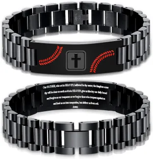 Graduation Gifts for Him Bracelets for Men Boys Baseball Cross Bracelet Masculine Stainless Steel Watch Band Engraved Bible Verse Baptism Christian Jewelry Graduation Gifts