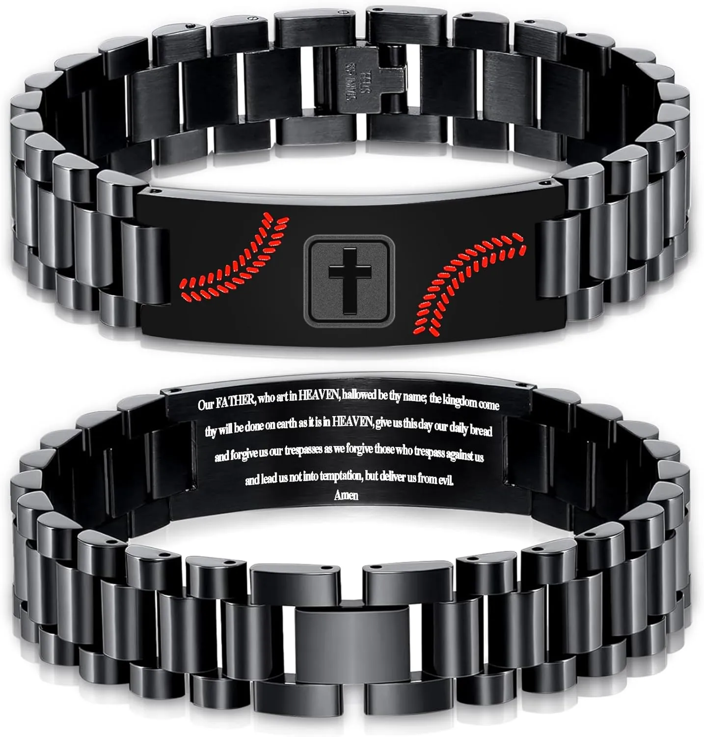 Graduation Gifts for Him Bracelets for Men Boys Baseball Cross Bracelet Masculine Stainless Steel Watch Band Engraved Bible Verse Baptism Christian Jewelry Graduation Gifts