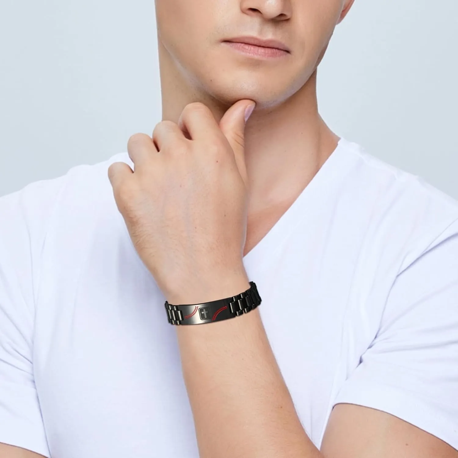 Graduation Gifts for Him Bracelets for Men Boys Baseball Cross Bracelet Masculine Stainless Steel Watch Band Engraved Bible Verse Baptism Christian Jewelry Graduation Gifts