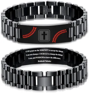 Graduation Gifts for Him Bracelets for Men Boys Baseball Cross Bracelet Masculine Stainless Steel Watch Band Engraved Bible Verse Baptism Christian Jewelry Graduation Gifts
