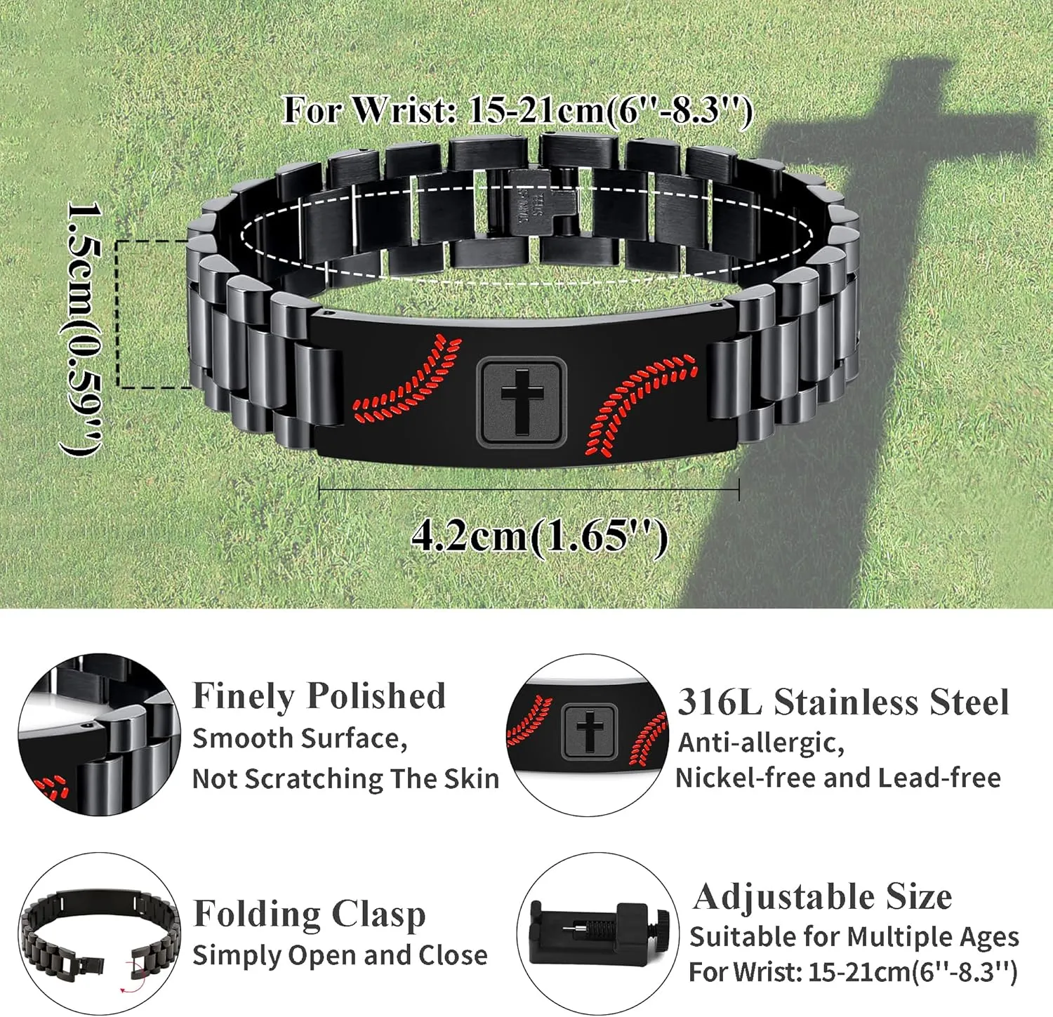 Graduation Gifts for Him Bracelets for Men Boys Baseball Cross Bracelet Masculine Stainless Steel Watch Band Engraved Bible Verse Baptism Christian Jewelry Graduation Gifts