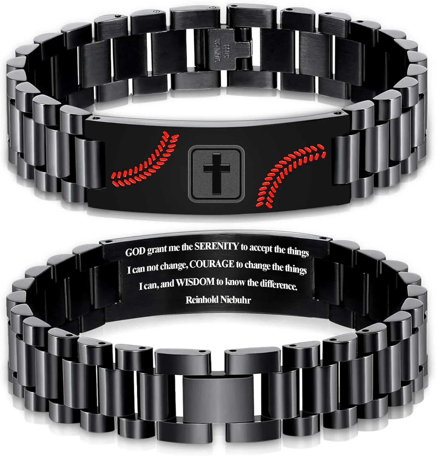 Graduation Gifts for Him Bracelets for Men Boys Baseball Cross Bracelet Masculine Stainless Steel Watch Band Engraved Bible Verse Baptism Christian Jewelry Graduation Gifts
