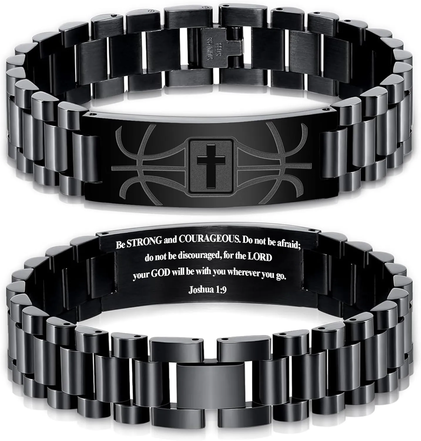 Graduation Gifts for Him Bracelets for Men Boys Basketball Cross Bracelet Masculine Stainless Steel Watch Band Engraved Bible Verse Baptism Christian Jewelry Graduation Gifts