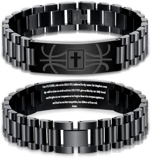 Graduation Gifts for Him Bracelets for Men Boys Basketball Cross Bracelet Masculine Stainless Steel Watch Band Engraved Bible Verse Baptism Christian Jewelry Graduation Gifts