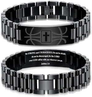 Graduation Gifts for Him Bracelets for Men Boys Basketball Cross Bracelet Masculine Stainless Steel Watch Band Engraved Bible Verse Baptism Christian Jewelry Graduation Gifts