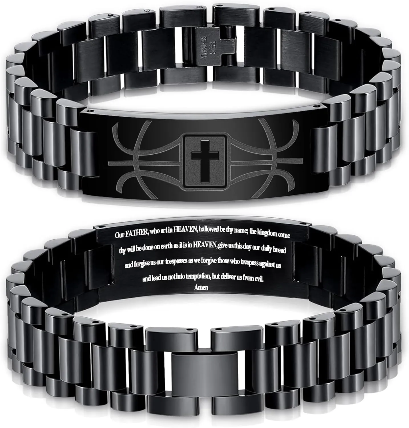 Graduation Gifts for Him Bracelets for Men Boys Basketball Cross Bracelet Masculine Stainless Steel Watch Band Engraved Bible Verse Baptism Christian Jewelry Graduation Gifts