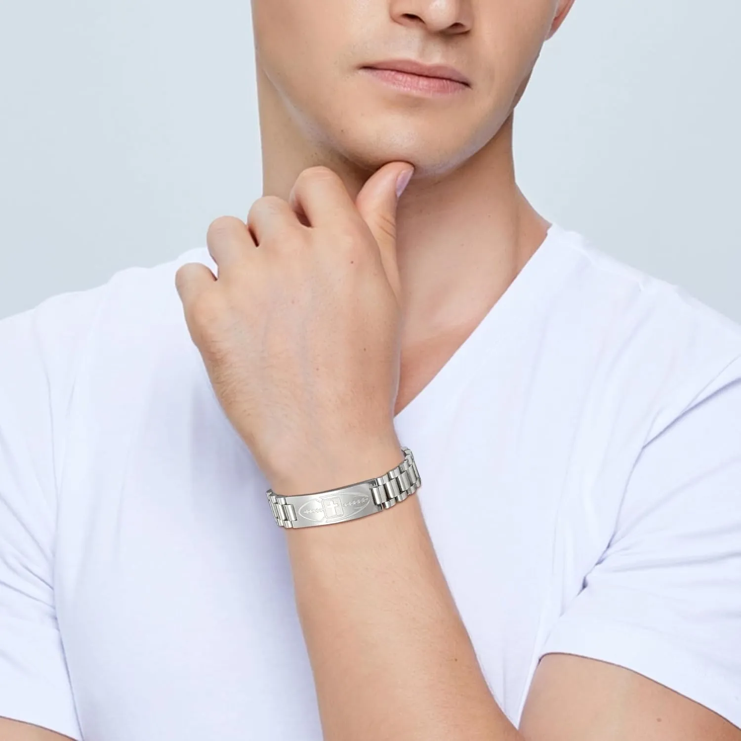 Graduation Gifts for Him Bracelets for Men Boys Football Cross Bracelet Masculine Stainless Steel Watch Band Engraved Bible Verse Baptism Christian Jewelry Graduation Gifts