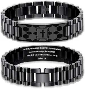 Graduation Gifts for Him Bracelets for Men Boys Soccer Cross Bracelet Masculine Stainless Steel Watch Band Engraved Bible Verse Baptism Christian Jewelry Graduation Gifts
