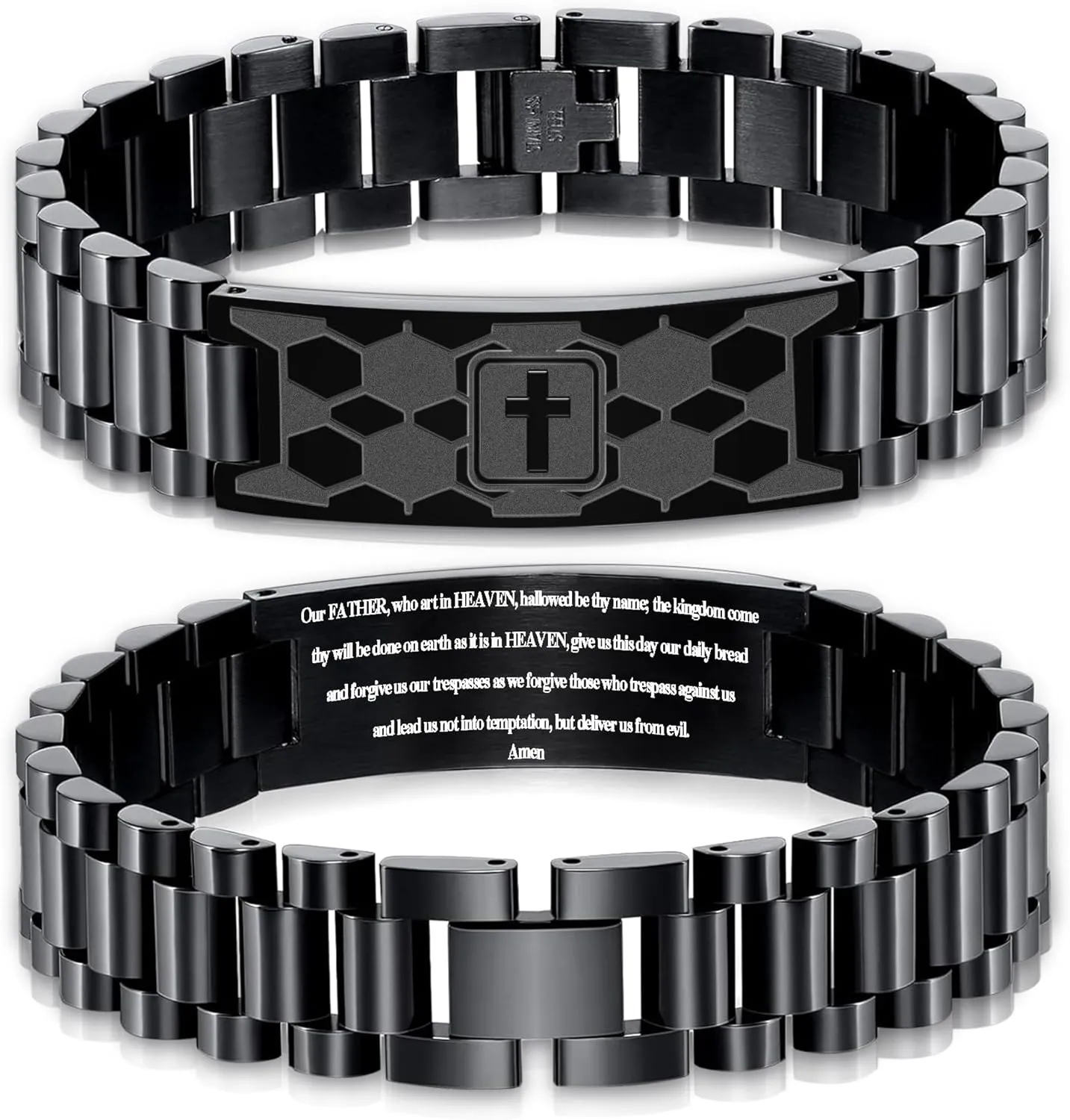 Graduation Gifts for Him Bracelets for Men Boys Soccer Cross Bracelet Masculine Stainless Steel Watch Band Engraved Bible Verse Baptism Christian Jewelry Graduation Gifts