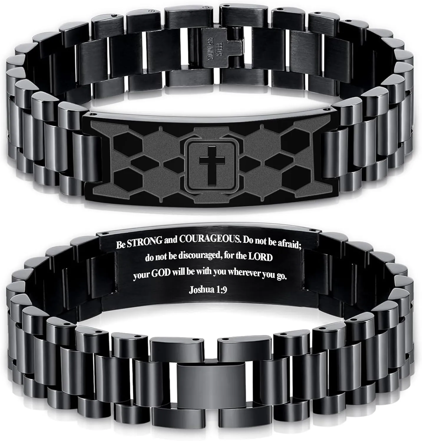 Graduation Gifts for Him Bracelets for Men Boys Soccer Cross Bracelet Masculine Stainless Steel Watch Band Engraved Bible Verse Baptism Christian Jewelry Graduation Gifts