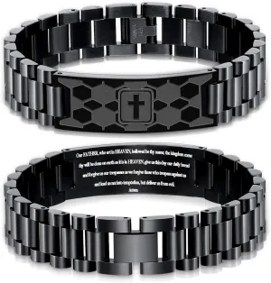 Graduation Gifts for Him Bracelets for Men Boys Soccer Cross Bracelet Masculine Stainless Steel Watch Band Engraved Bible Verse Baptism Christian Jewelry Graduation Gifts
