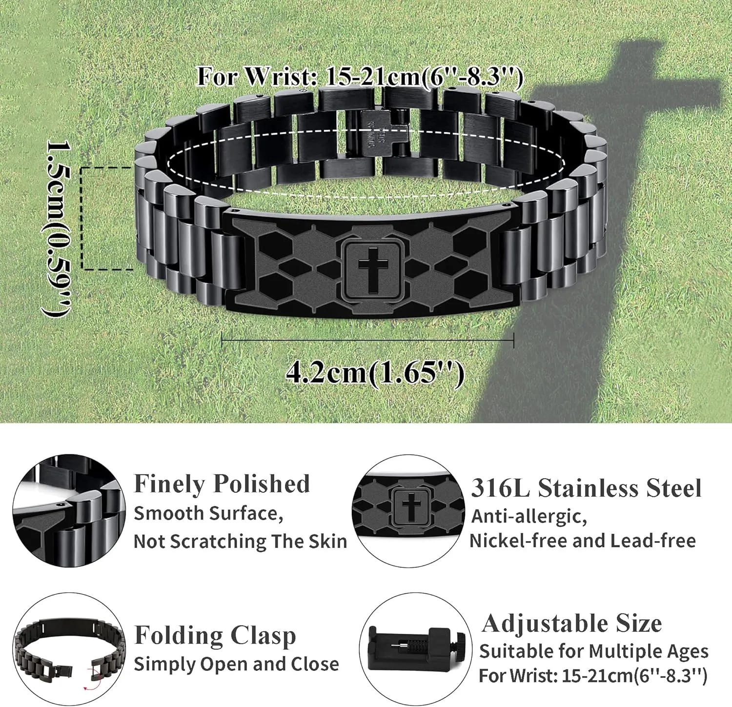 Graduation Gifts for Him Bracelets for Men Boys Soccer Cross Bracelet Masculine Stainless Steel Watch Band Engraved Bible Verse Baptism Christian Jewelry Graduation Gifts