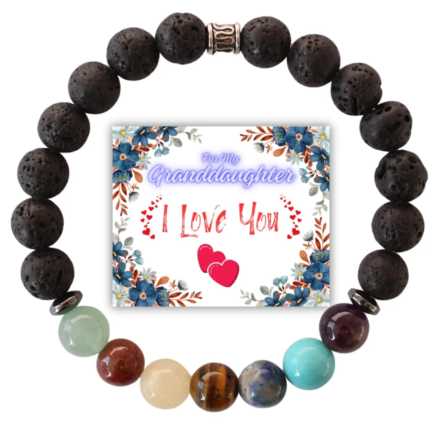 Granddaughter Gifts from Grandma & Grandpa | 7 Chakra Bracelet Natural Stone | Bead Bracelets for Teens | Little Girls' Jewelry | Gifts for Teen Girls | Baptism Gifts for Girl | Birthday Gifts