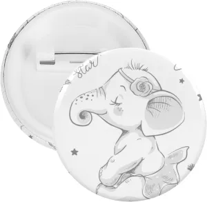 Hand Drawn Cute Cartoon Elephant Ballerina Girl Flower Star on White 5 PCs Round Tinplate Badge, Badge Lapel Tie Pin, Lightweight Button Badge for Women Men Office Worker Teacher Student Decor