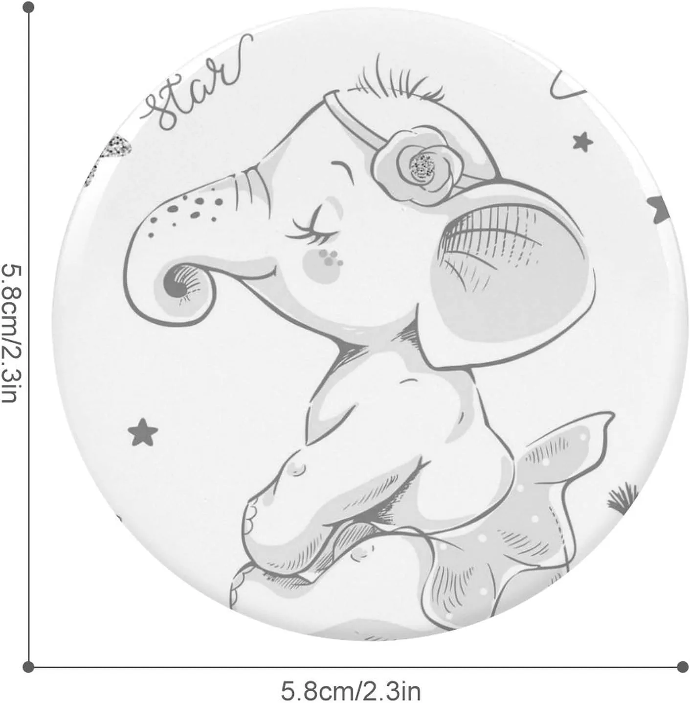 Hand Drawn Cute Cartoon Elephant Ballerina Girl Flower Star on White 5 PCs Round Tinplate Badge, Badge Lapel Tie Pin, Lightweight Button Badge for Women Men Office Worker Teacher Student Decor