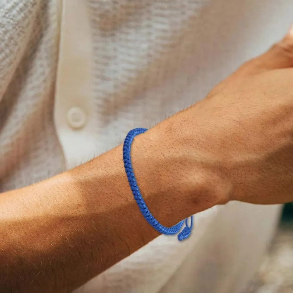 Handmade Blue Friendship Bracelet  Adjustable Braided Cord, Tibetan String Amulet, Protection Lucky Charm for Women and Men, Meaningful Friendship Gift