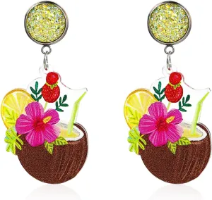 Hawaiian Cocktail Drink Earrings Bohemia Colorful Cute Wineglass Drop Dangle Earrings for Women Summer Beach Party Vacation Earrings Holiday Jewelry Gift