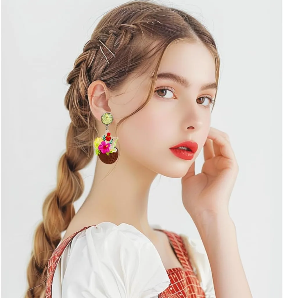 Hawaiian Cocktail Drink Earrings Bohemia Colorful Cute Wineglass Drop Dangle Earrings for Women Summer Beach Party Vacation Earrings Holiday Jewelry Gift