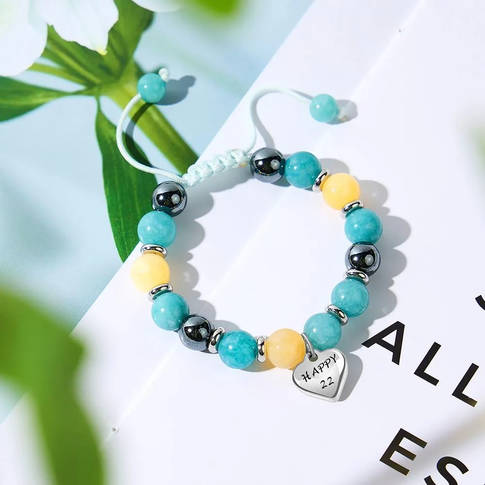 Heart Natural Stone Beaded Bracelet for girl | 3-24 Years Old Birthday Gift | Adjustable Natural Stone Beaded Birthday Bracelets for Girls Jewellery