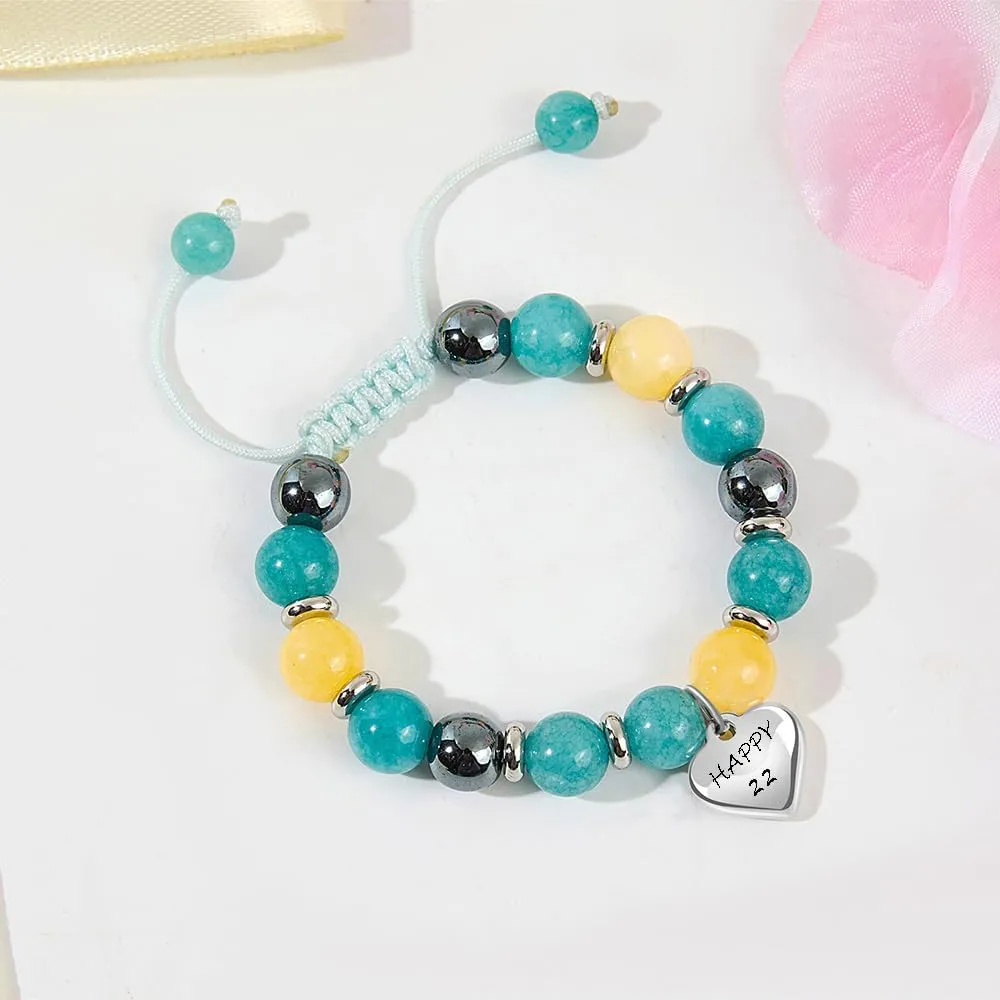 Heart Natural Stone Beaded Bracelet for girl | 3-24 Years Old Birthday Gift | Adjustable Natural Stone Beaded Birthday Bracelets for Girls Jewellery