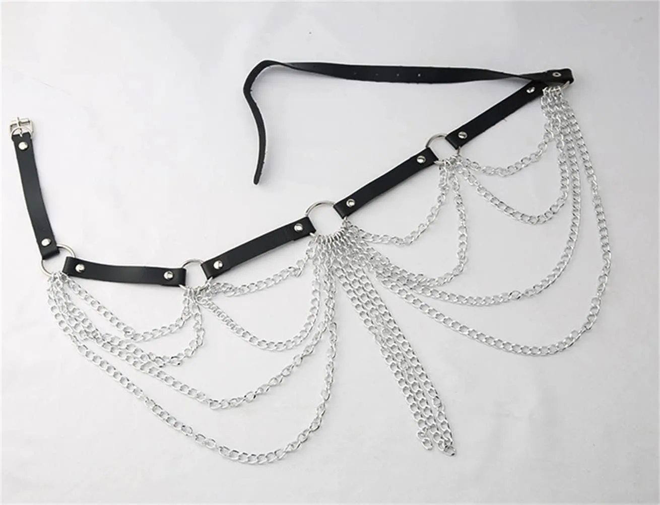 HeiBai Xiong Punk Goth Belts Rock Leather Waist Chain Belt For Women
