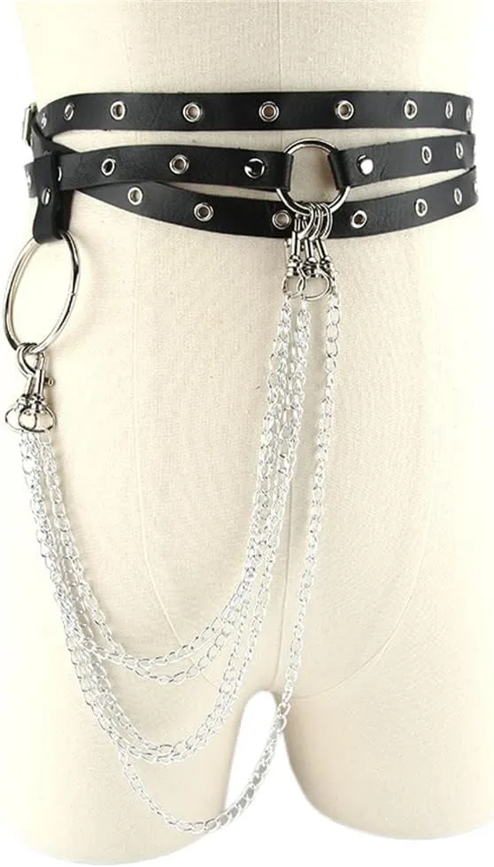 HeiBai Xiong Punk Goth Belts Rock Leather Waist Chain Belt For Women
