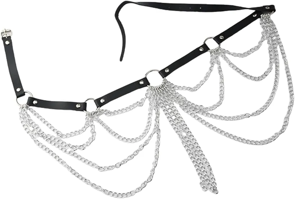 HeiBai Xiong Punk Goth Belts Rock Leather Waist Chain Belt For Women
