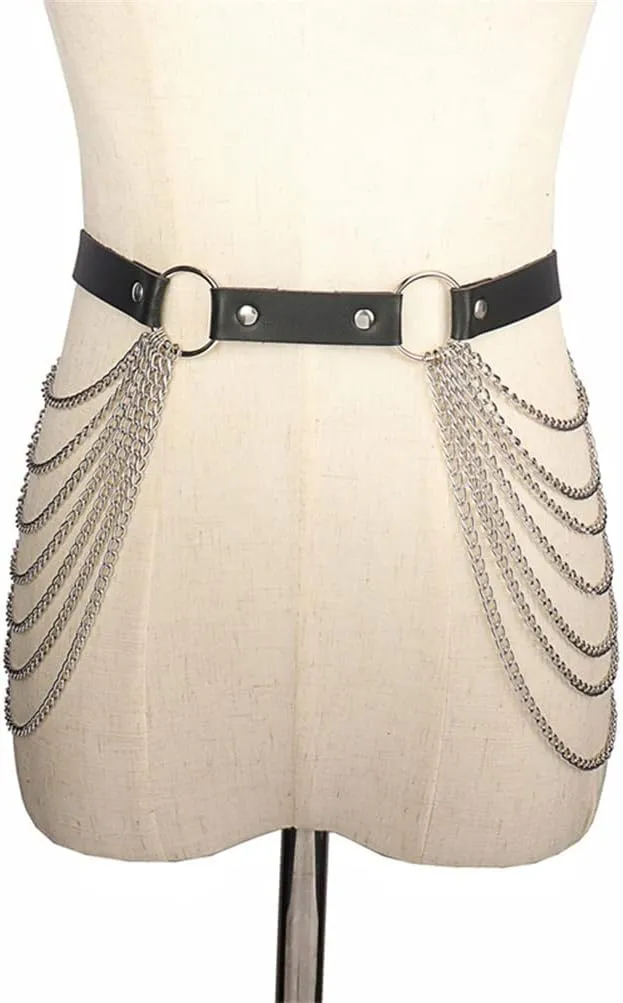 HeiBai Xiong Punk Goth Belts Rock Leather Waist Chain Belt For Women