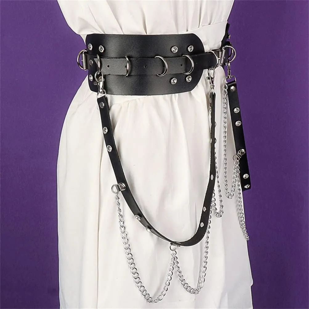 HeiBai Xiong Punk Goth Belts Rock Leather Waist Chain Belt For Women